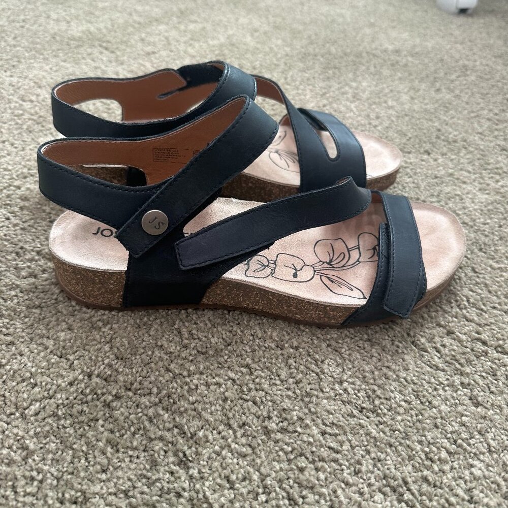 Josef Seibel Black Tonga Sandals Size 39 Excellent Condition